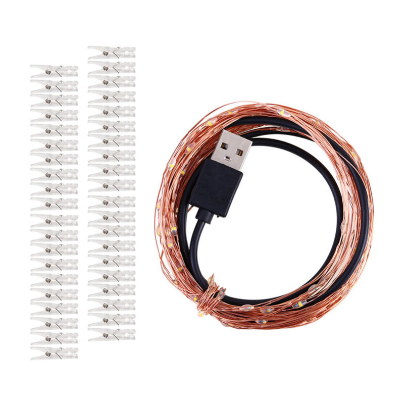 Guirlande lumineuse décorative USB à 100 LED avec pince photo 10 m