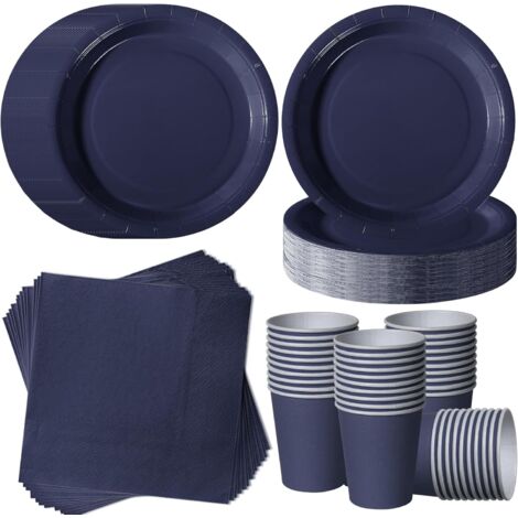 Vaisselle Jetable - 120 Pièces - Bleu Foncé - Pour 40 Invités - Anniversaire Mariage