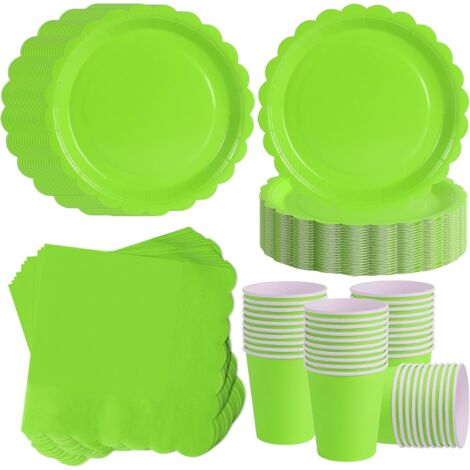 Vaisselle Jetable - 120 Pièces - Vert Pomme - Bord Festonné - Pour 40 Invités - Anniversaire Mariage