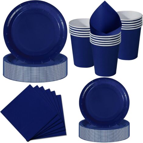 Vaisselle Jetable Bleu Marine - 50 Pièces - Carton Rigide - Pour Mariage Et Fête - 12 Invités