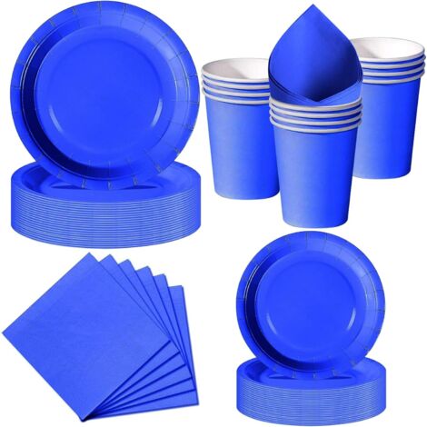 Vaisselle Jetable Bleu Saphir 50 Pièces - Carton Rigide - 10 Personnes - Mariage Baby Shower