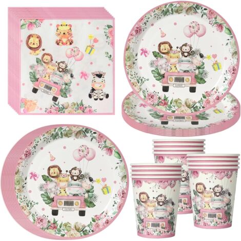 Vaisselle Jetable Safari - 52 Pièces - Papier Écologique - Thème Jungle - Pour 16 Invités - Anniversaire Enfant