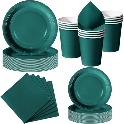 Vaisselle Jetable Vert Foncé - 50 Pièces - Carton - 10 Invités - Anniversaire Mariage