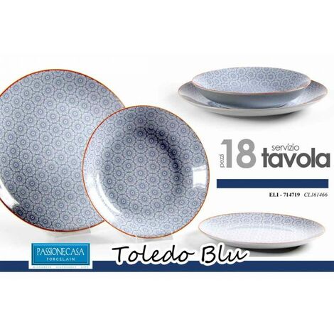 Vajilla 18 piezas plato frutero redondo azul