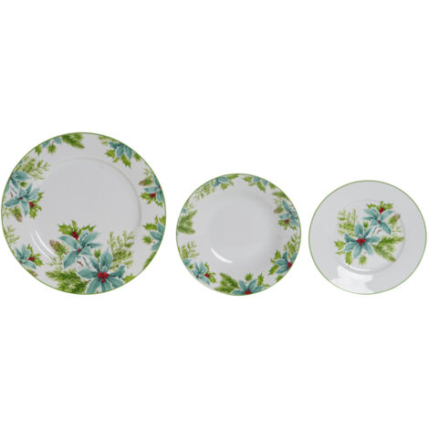 Vajilla Set 18 Porcelana 27X27X2 Hojas Verde