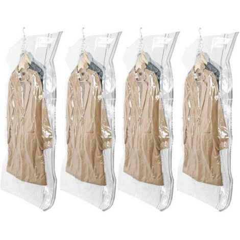 Vakuumbeutel zur Aufbewahrung von hängender Kleidung, 4er-Pack (105 × 70 cm), Vakuumbeutel für Anzüge, Mäntel und Jacken, sparen 80 % Platz, Kleiderschrank-Organizer