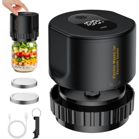 FITAGS Vakuumiergerät, Einmachglas Vakuumierer Elektrischer Mason Jar VerschließEr Kit mit 10 Deckeln Vacuum Sealer mit Led Anzeige für Normalen und Weithalsigen EinmachgläSern 、