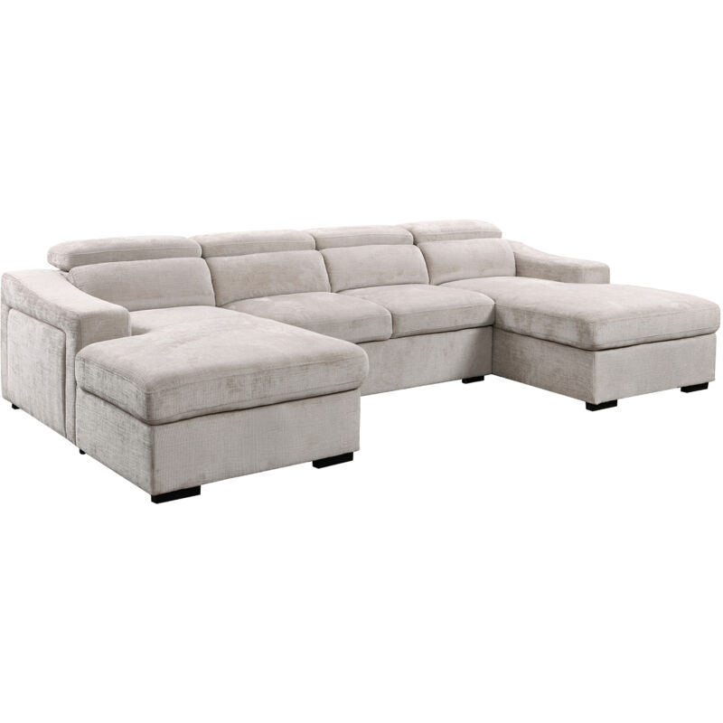 Mobilier Deco - valaya - Canapé panoramique convertible avec 2 coffres en velours chiné beige