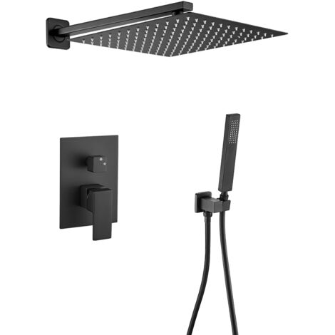 VALAZ Ducha empotrada monomando pared cuadrada negro mate serie Tajo - 20cm