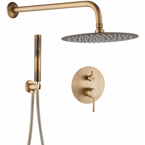 VALAZ Ducha empotrada monomando pared redonda dorado envejecido serie jucar - 20cm