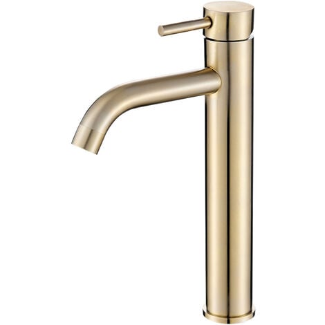 VALAZ Grifo de lavabo alto pica monomando  redondo dorado cepillado serie Jabalon