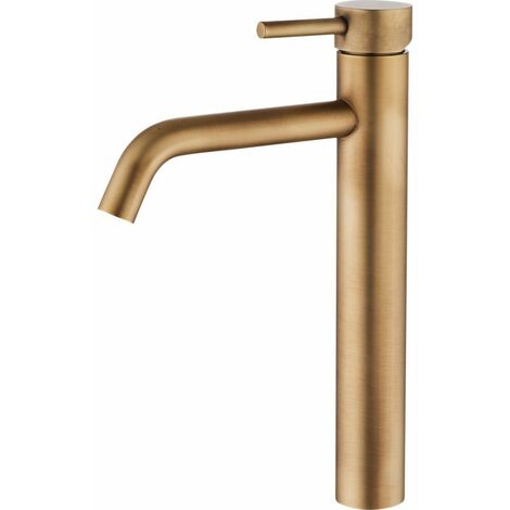 VALAZ Grifo de lavabo alto pica monomando redondo dorado envejecido serie Jabalon