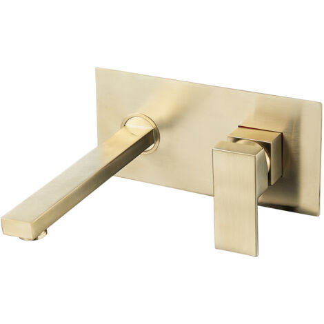 VALAZ Grifo de lavabo empotrado cuadrado monomando dorado cepillado Serie Tajo