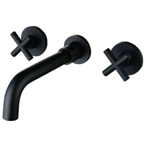 VALAZ Grifo de lavabo empotrado redondo bimando negro mate Serie Nalon