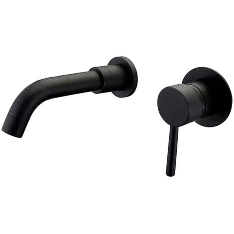 VALAZ Grifo lavabo empotrado redondo monomando negro mate caño 15 cm serie Guadiana