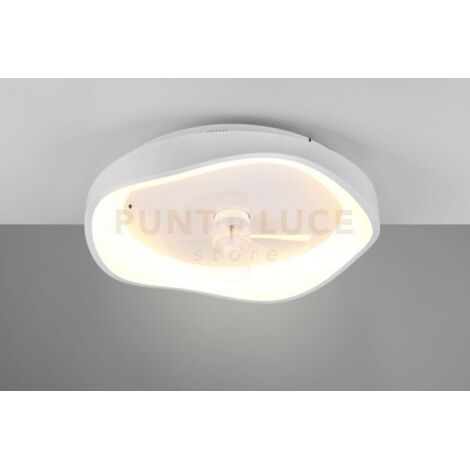 VALBO PLAFONIERA LED FORMA ORGANICA BIANCA CON VENTILATORE CON VENTOLA CON FUNZIONE INVERSIONE ROTAZIONE X FUNZIONE INVERNALE CON TELECOMANDO MULTIFUNZIONE REGOLAZIONE INTENSITA' E TIMER CON MOTORE DC
