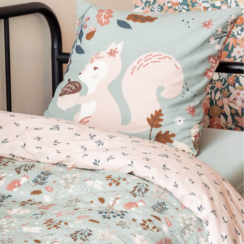 Valdy - Parure de Lit Imprimé Forêt Housse de Couette 140x200cm + 1 Taie d'Oreiller