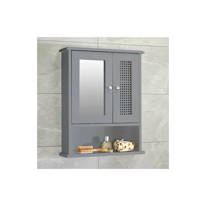 Double Door Bathroom Mirror Cabinet Grey Raphia - Vale Designs
