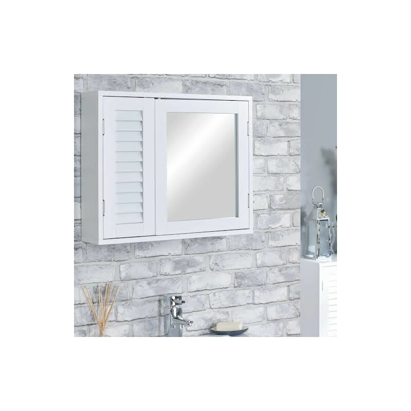 Double Door Bathroom Mirror Cabinet White Slats - Vale Designs