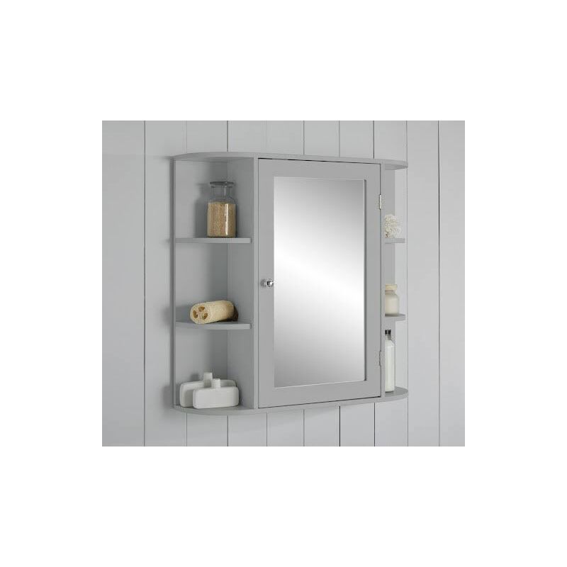 Single Door Bathroom Mirror Cabinet with Shelves Grey - Vale Designs