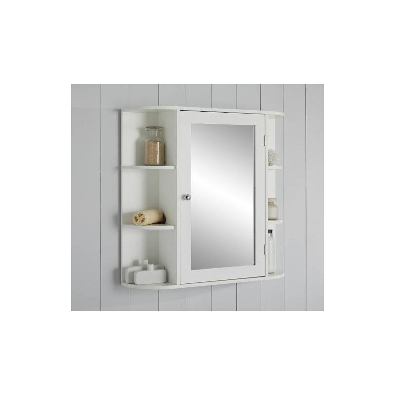 Single Door Bathroom Mirror Cabinet with Shelves White - Vale Designs