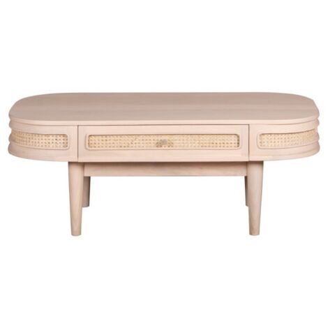 Valencia 1 Drawer Coffee Table - Cane & Mango Wood - L55 x W115 x H45 cm