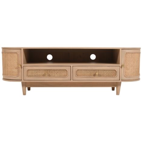 Valencia 2 Drawers and 2 Door TV Cabinet - Cane & Mango Wood - L40 x W152 x H50 cm