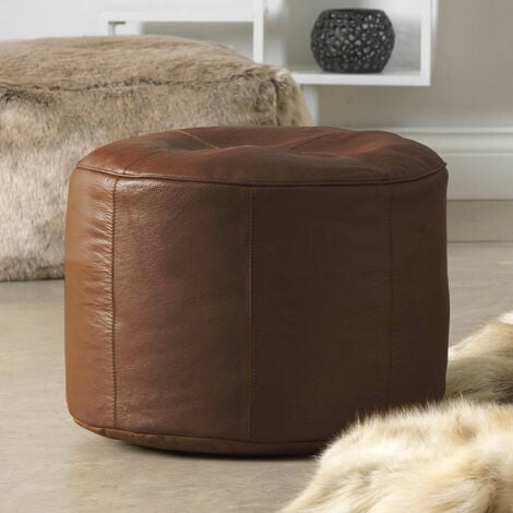 Icon Real Leather Pouffe 43cm X 28cm Footstool