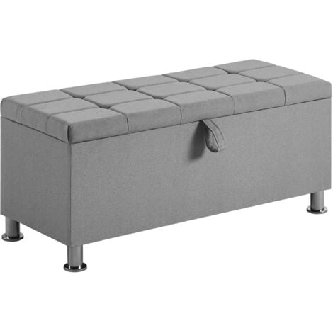 HOME DISCOUNT Valencia Storage Ottoman Bench Bedding Blanket Box Hallway Bedroom Chest, Light-Grey-Linen