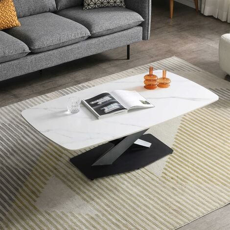 IHOME FURNITURE AND FURNISHING Valenta Marble Coffee Table with Black X-Frame Metal Legs 1307042 cm