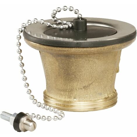 Valentin – Bonde évier à bouchon laiton – Diamètre 50 mm – Cuvette inox 70 mm – Bouchon noir 45 mm – Chaînette 300 mm recoupable