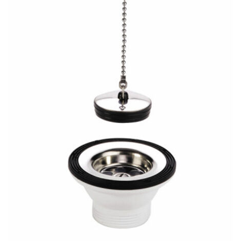 Valentin – Bonde évier inox à bouchon Ø70 mm – Sortie filetée 1'1/2 – Débit 27 L/mn – Longueur chainette 250 mm – Bouchon Ø45 mm