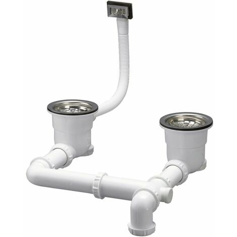 Valentin – Siphonette évier 90 mm – Compatible éviers 2 bacs – Inox et polypropylène – Clapet coulissant pour évacuation rapide