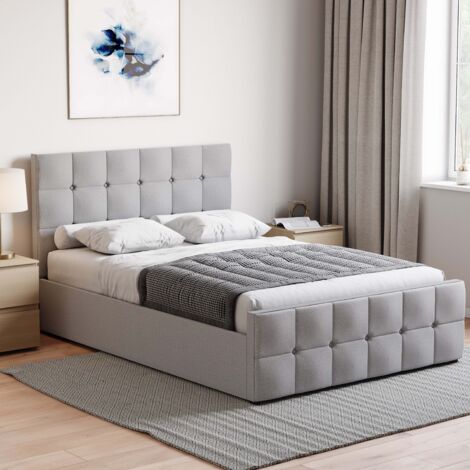 Valentina 4ft6 Double Modern Fabric Ottoman Bed Frame, 135 x 190 cm, Light-Grey-Linen