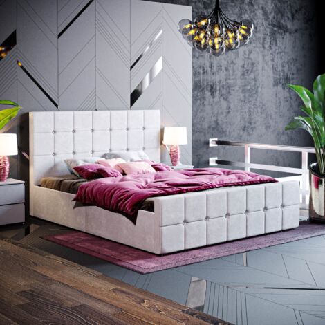 Valentina 5ft King Size Fabric Ottoman Bed Frame, Light Grey Velvet, 200 x 150 cm