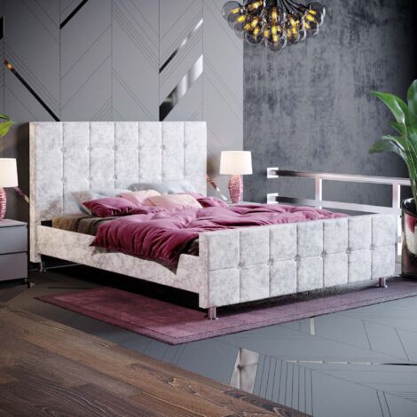 Valentina 5ft King Size Modern Fabric Bed Frame, 150 x 200 cm, Crushed-Velvet-Silver