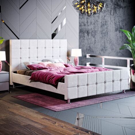 Valentina 5ft King Size Modern Fabric Bed Frame, 150 x 200 cm, Light-Grey-Velvet