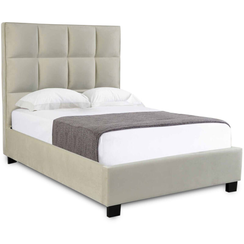 Mobilier Deco - valentine - Lit design avec coffre de rangement velours beige 140x190 cm