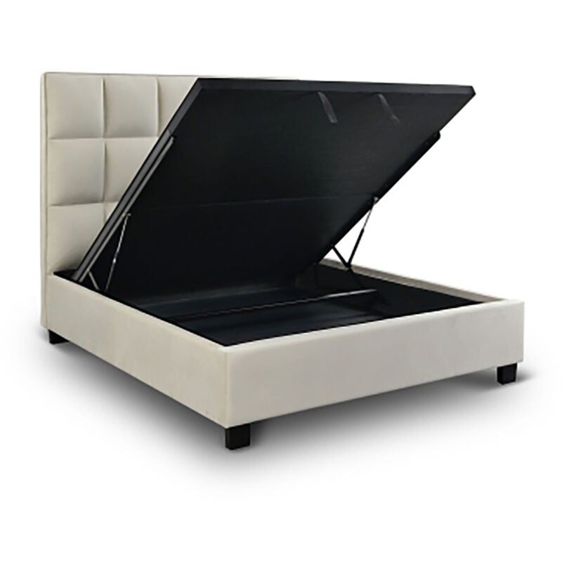 Mobilier Deco - valentine - Lit design avec coffre de rangement velours beige 160x200 cm
