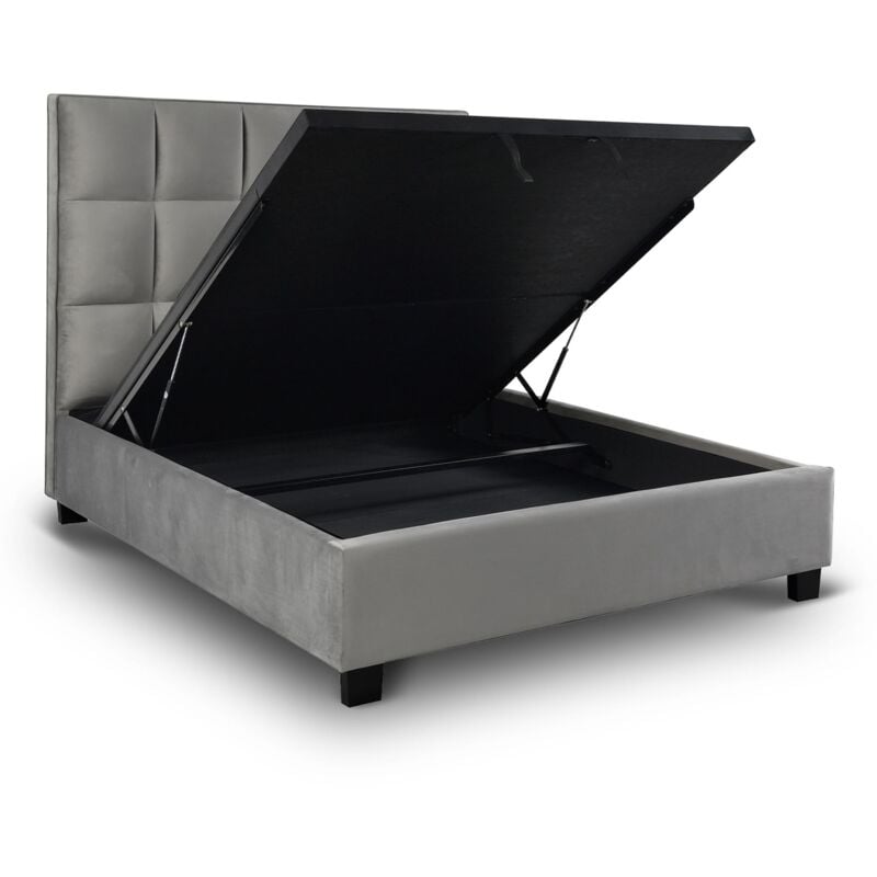 Mobilier Deco - valentine - Lit design avec coffre de rangement velours gris 160x200 cm