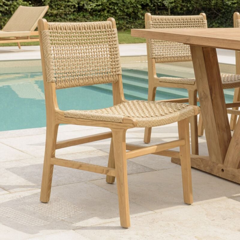 Valeria - Lot de 2 chaises jardin teck naturel rotin synthétique beige