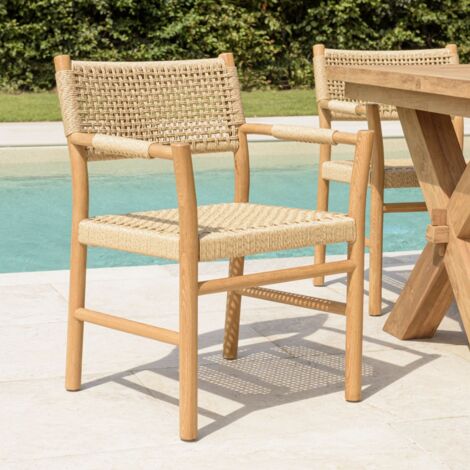 VALERIA - Lot de 2 fauteuils jardin accoudoirs bois teck rotin beige