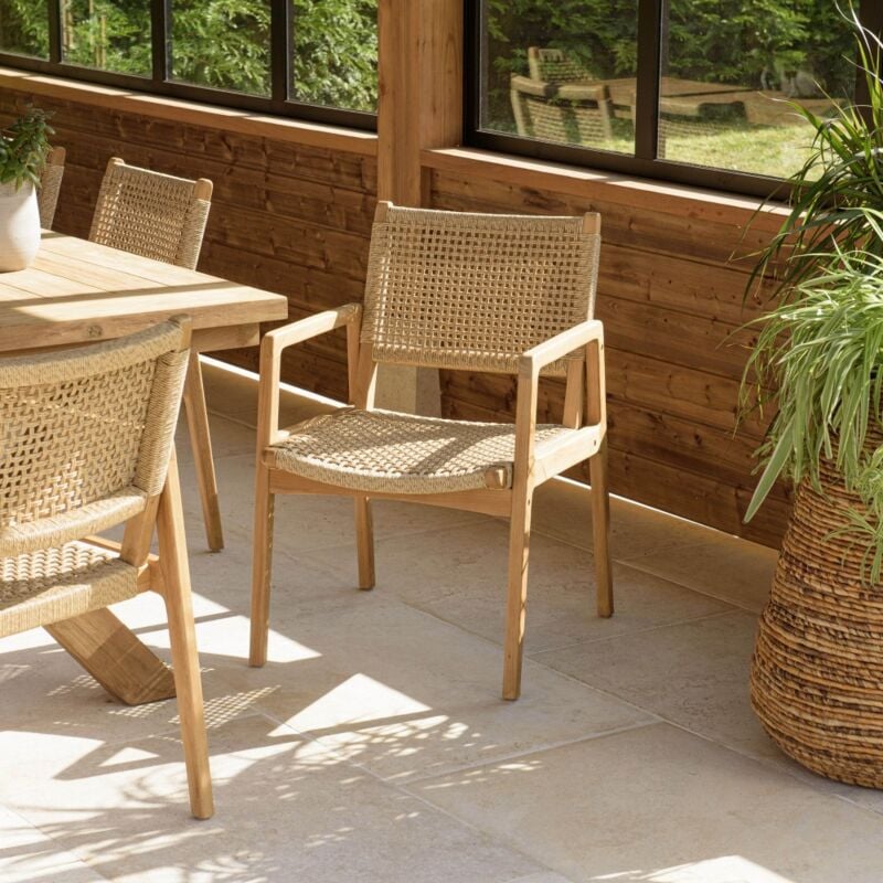 Macabane - valeria - Lot de 2 fauteuils jardin teck naturel rotin synthétique beige