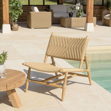 VALERIA - Lot de 2 fauteuils lounge jardin en bois teck rotin relief