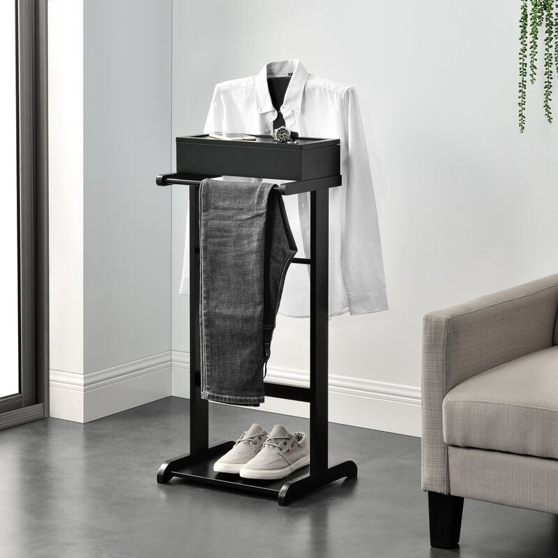 Valet de Chambre avec Boîte Ouvrable avec 4 Poches 43,5 x 34,5 x 110 cm mdf et Arole Noir - [en.casa]