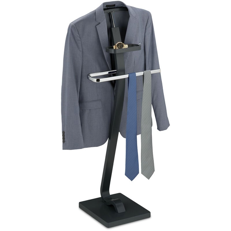 Valet de chambre, avec petite étagère, pour veste & pantalon, HxLxP: 112x46x32 cm, mdf & acier, gris - argenté - Relaxdays