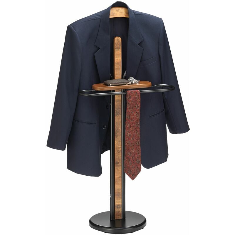 Idimex - Valet de chambre fabio en métal noir et mdf effet vieux bois