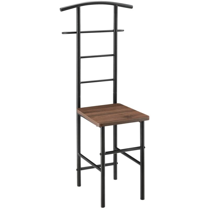 Valet de chambre nuit porte vêtements avec cintre et porte pantalons métal MDF 107 cm noir marron