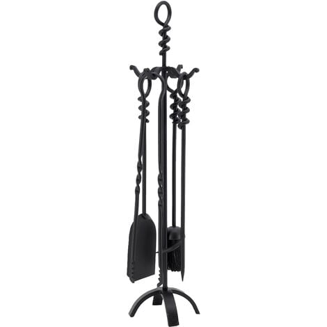 Valet de cheminée en fer forgé noir 4 accessoires
