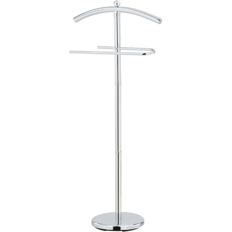 Valet de nuit double portant en métal chromé avec socle rond stable – Dimensions 43 x 28 x 109 cm